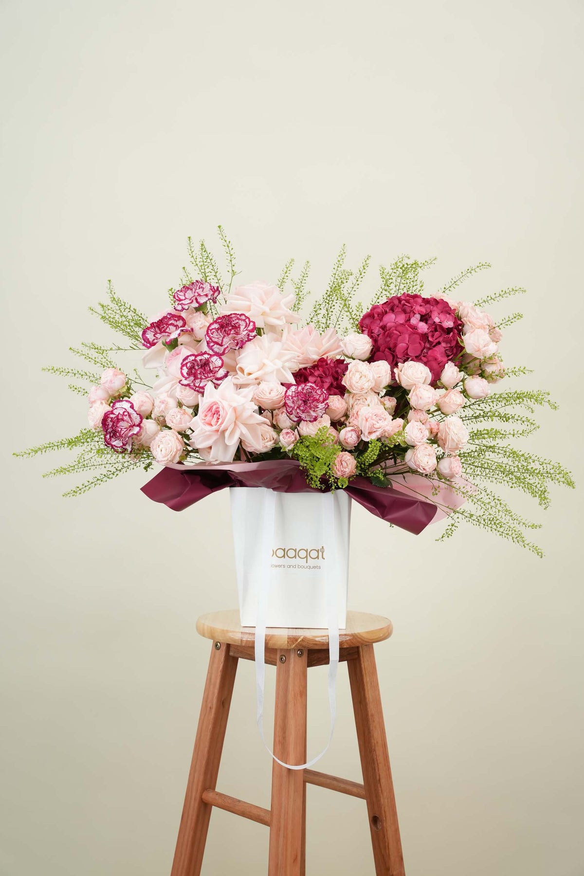 Velvet Magenta Hydrangea Bag Arrangement