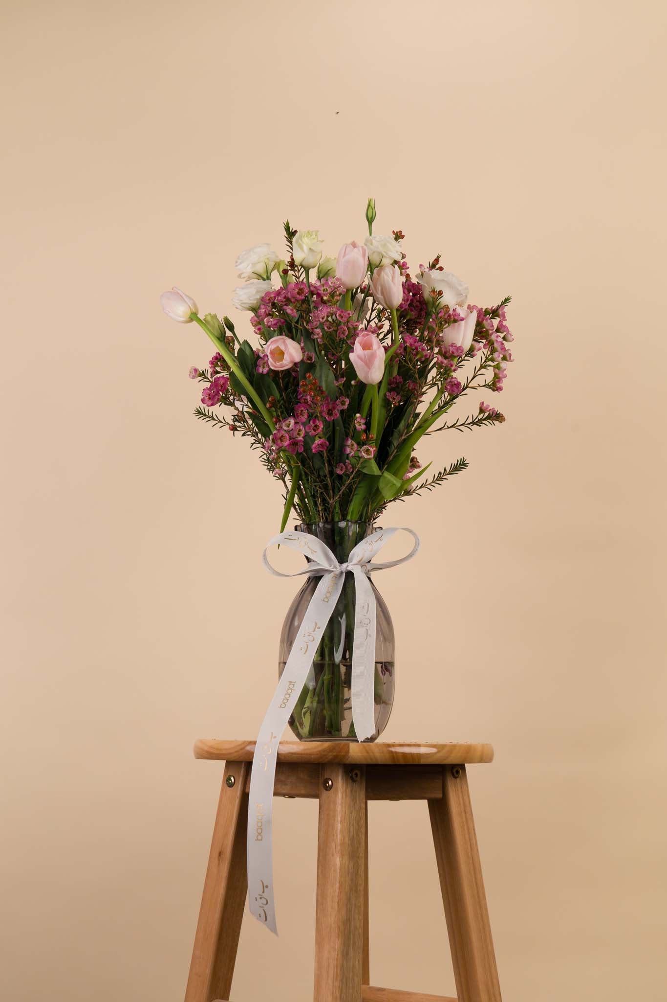 Blush Garden Elegance – Pink Tulip & White Rose Vase Arrangement