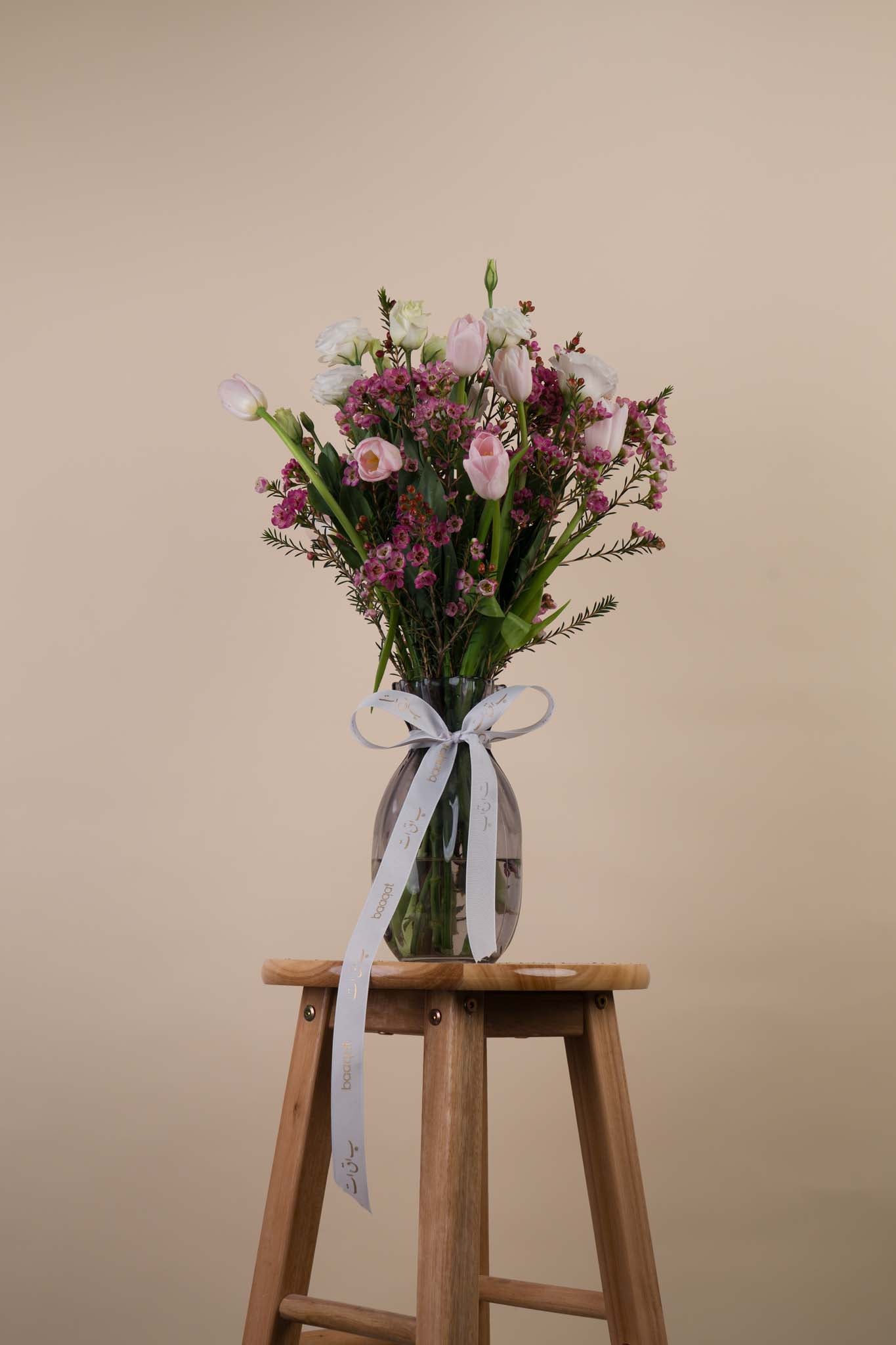 Blush Garden Elegance – Pink Tulip & White Rose Vase Arrangement