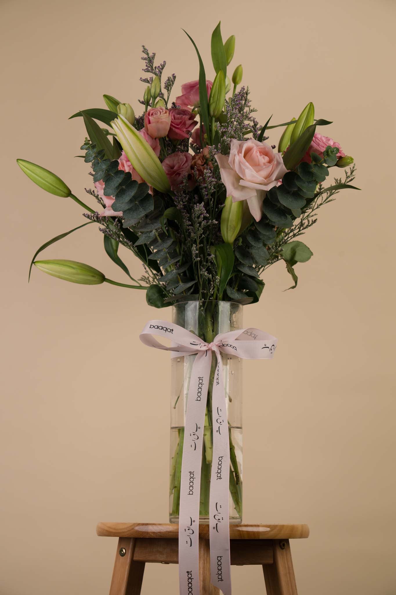 Elegant Pink Rose & Lily Vase Arrangement