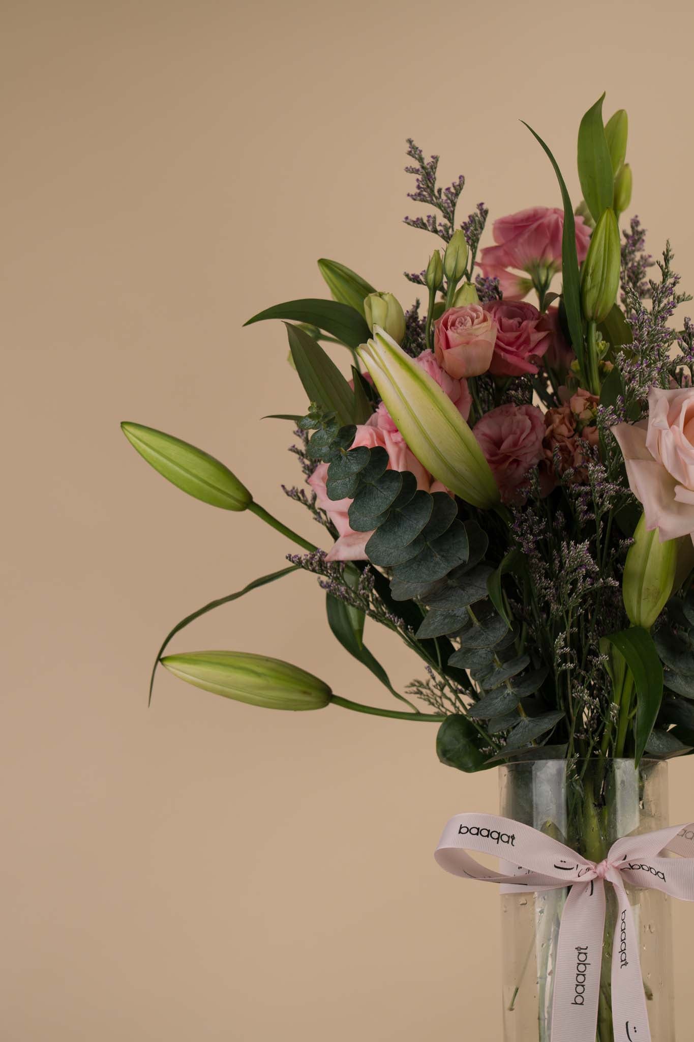 Elegant Pink Rose & Lily Vase Arrangement