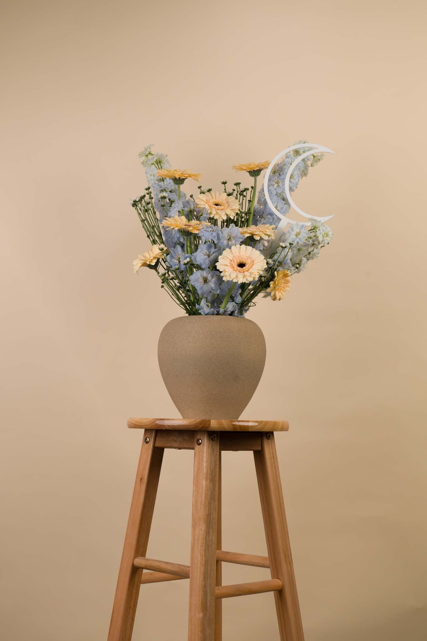 Celestial Pastel Flower Arrangement with Crescent Accent