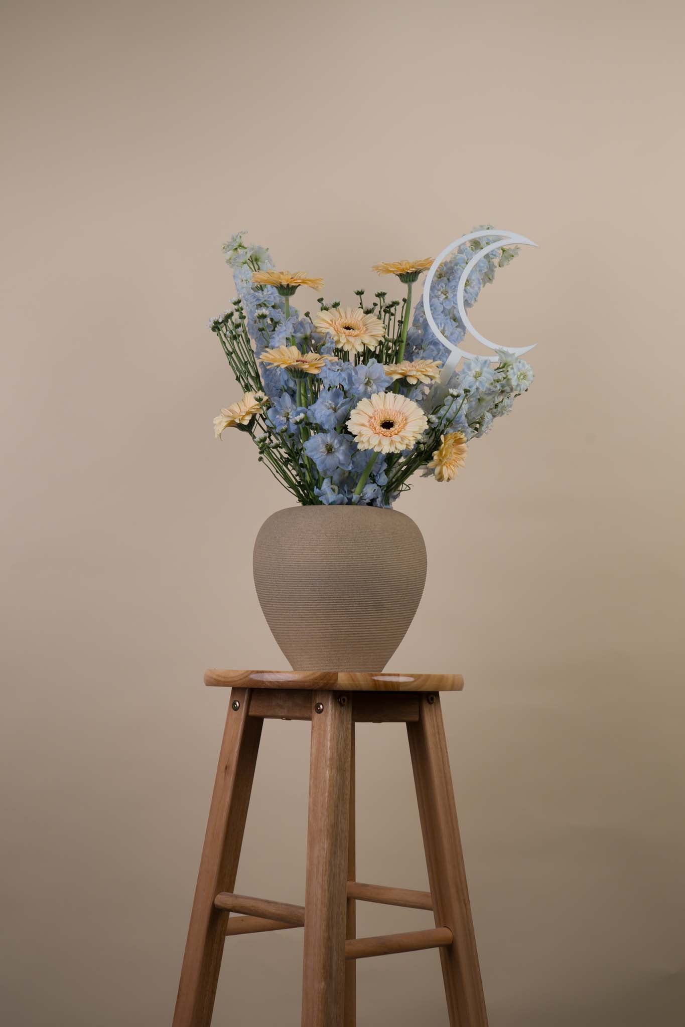 Celestial Pastel Flower Arrangement with Crescent Accent