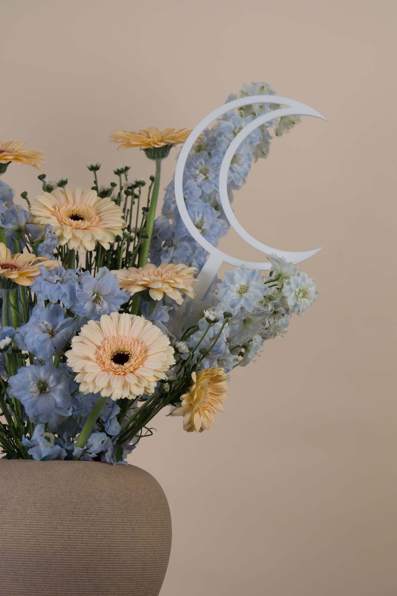 Celestial Pastel Flower Arrangement with Crescent Accent