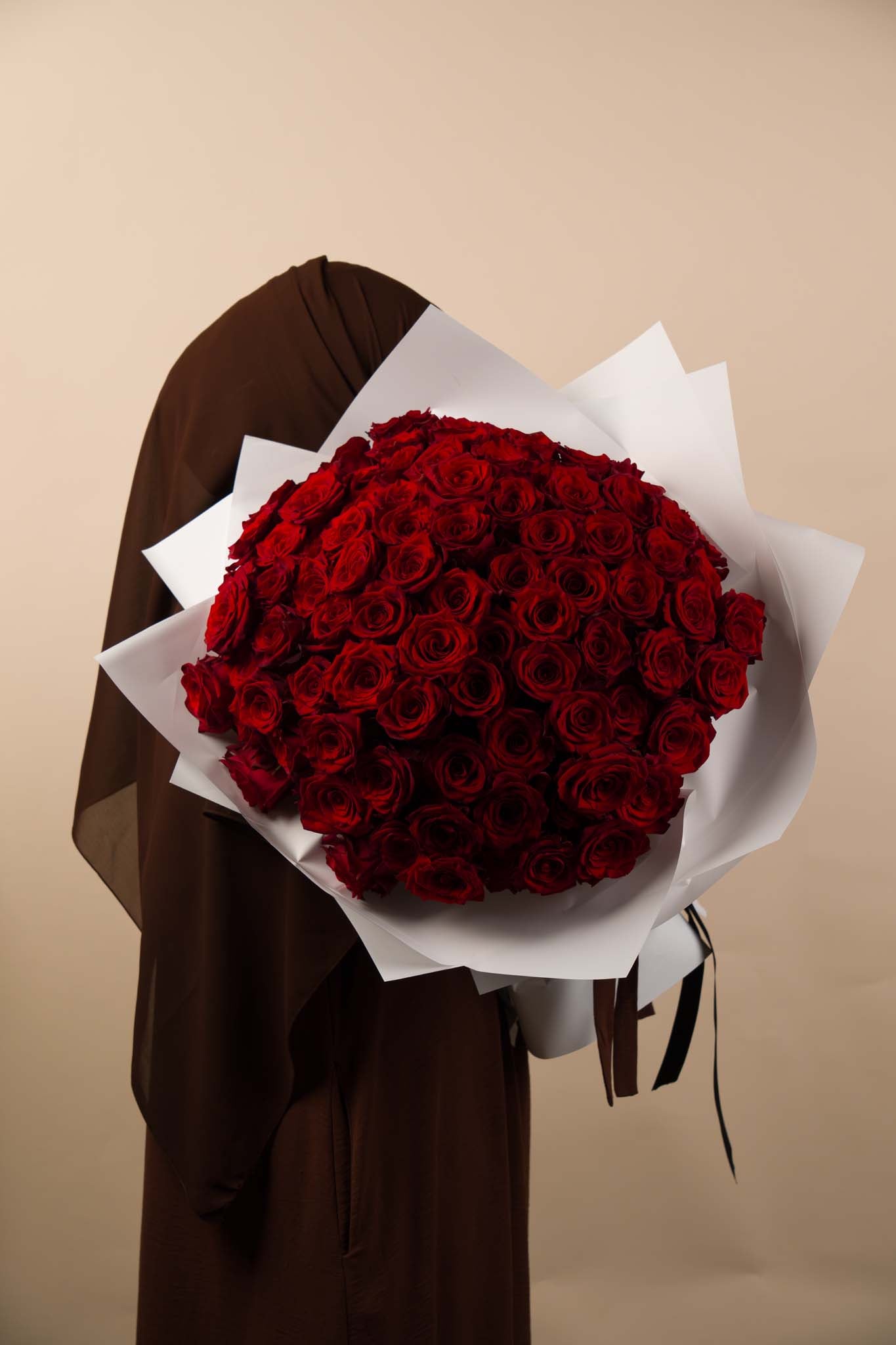 101 Red Roses White Wrap Bouquet