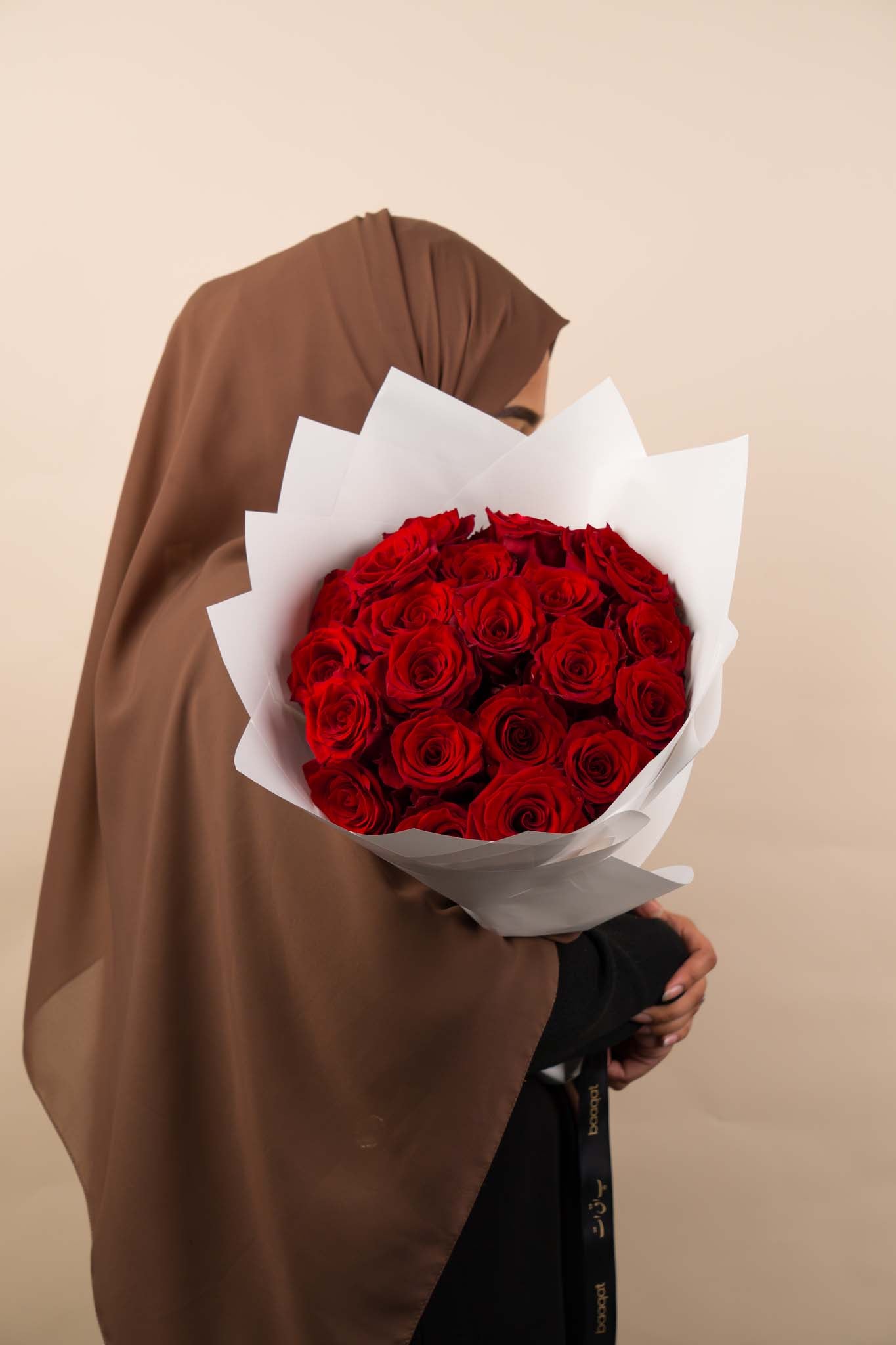 21 Red Roses White Wrap Bouquet