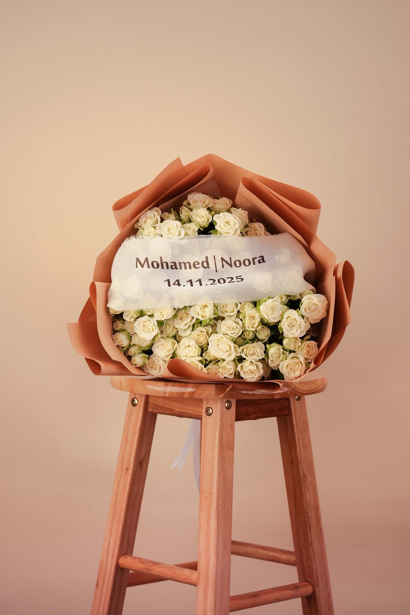 Elegant White Rose Personalized Bouquet