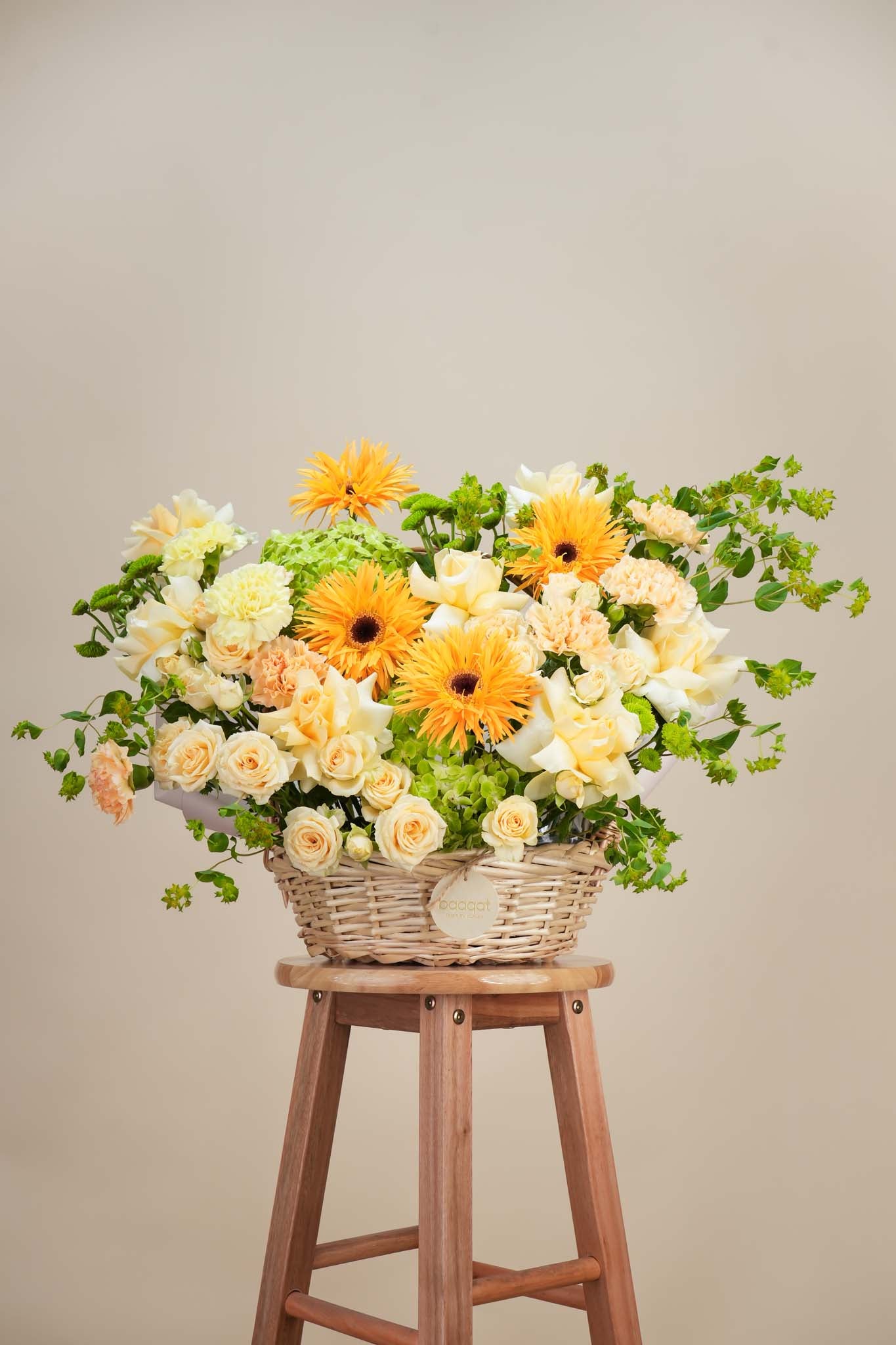 Golden Bloom Basket Arrangement