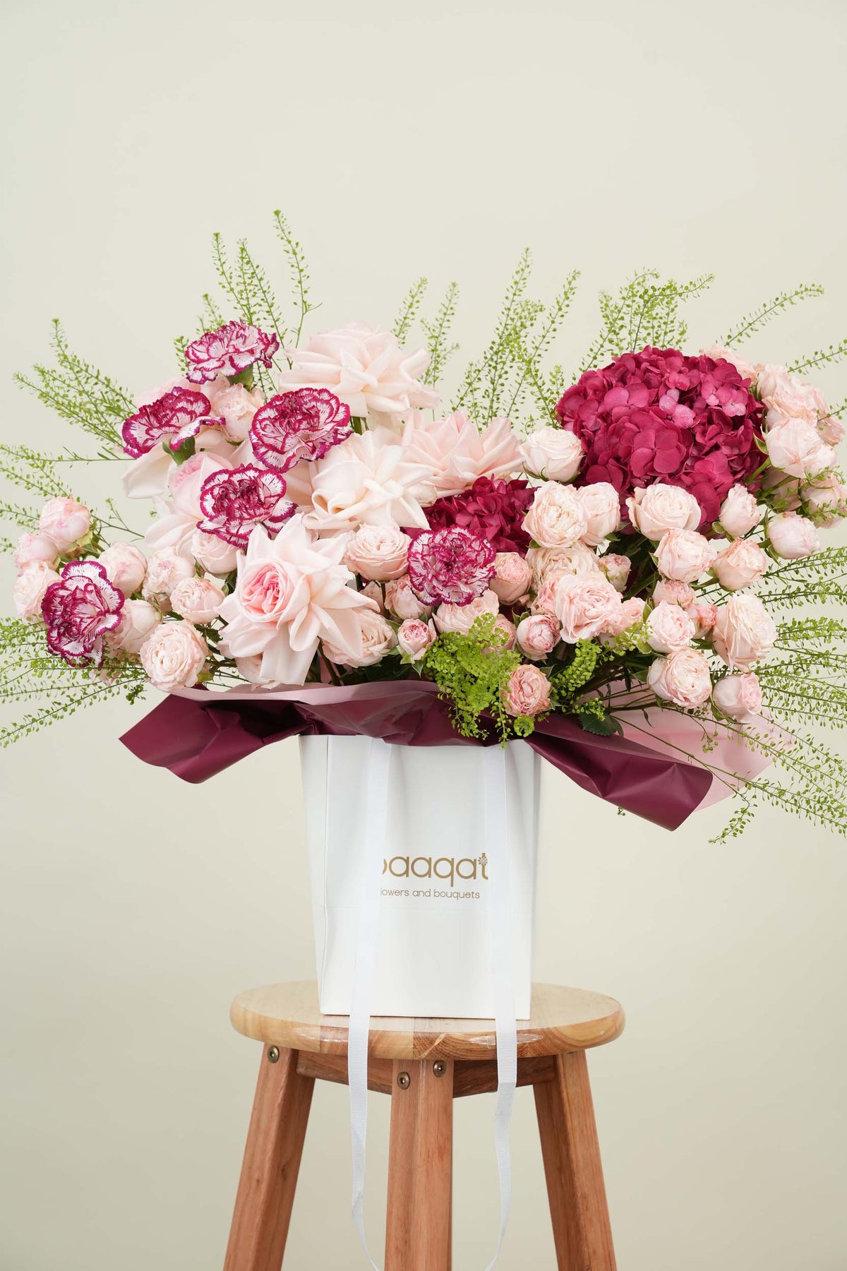 Velvet Magenta Hydrangea Bag Arrangement