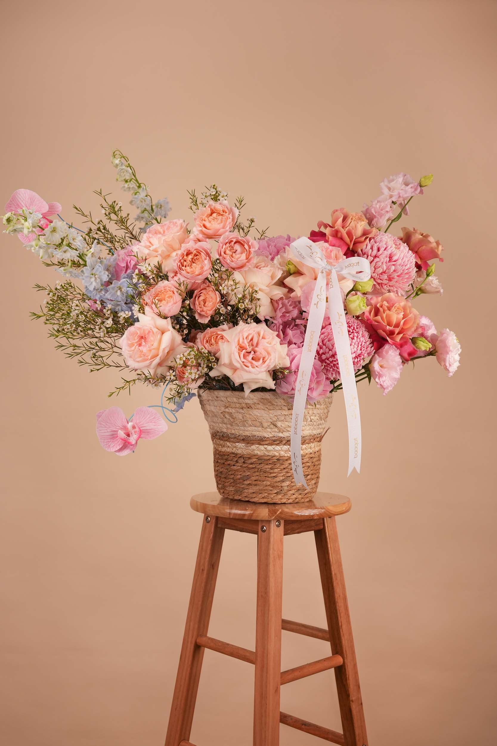 Peach Blush Garden Flower Basket