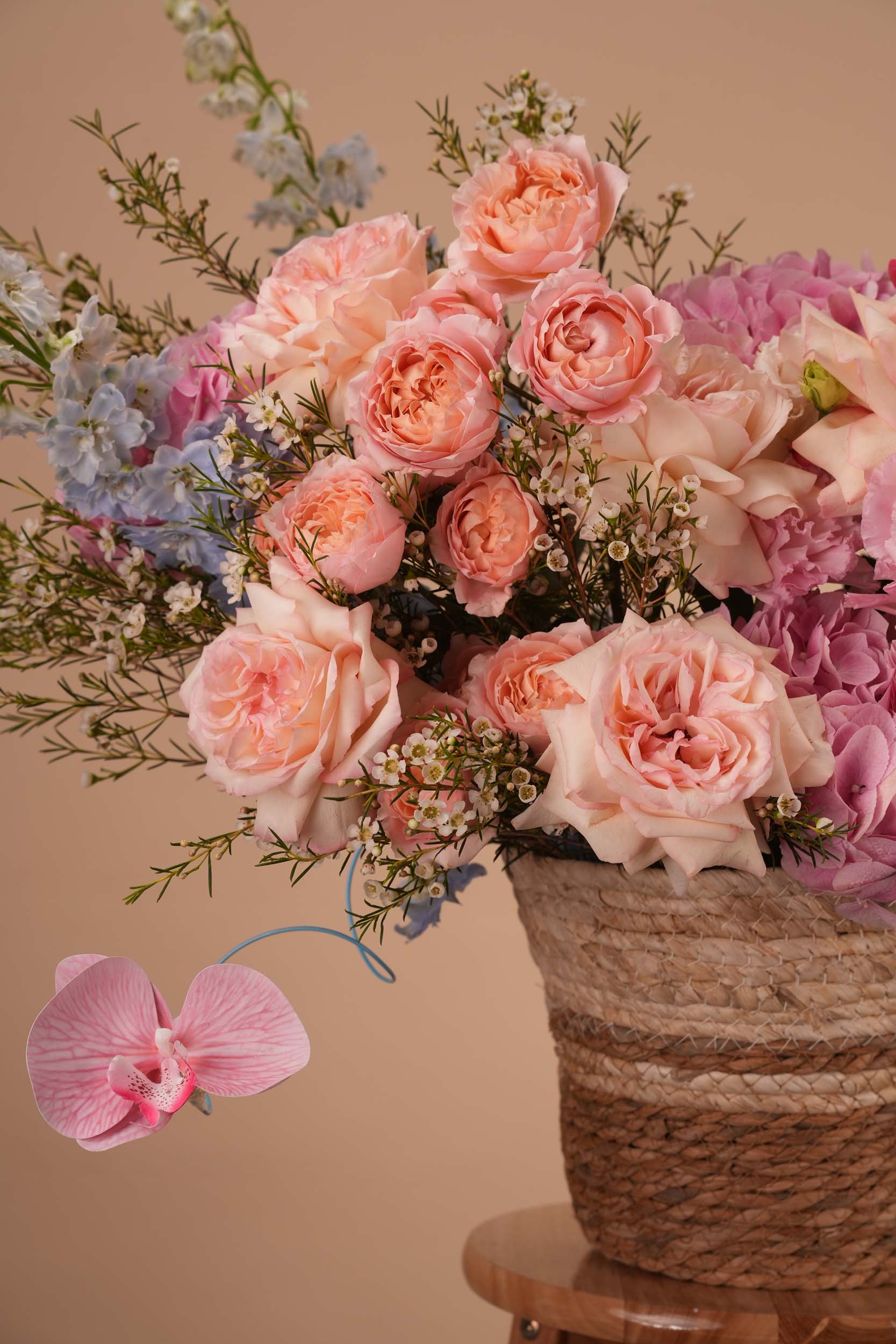 Peach Blush Garden Flower Basket
