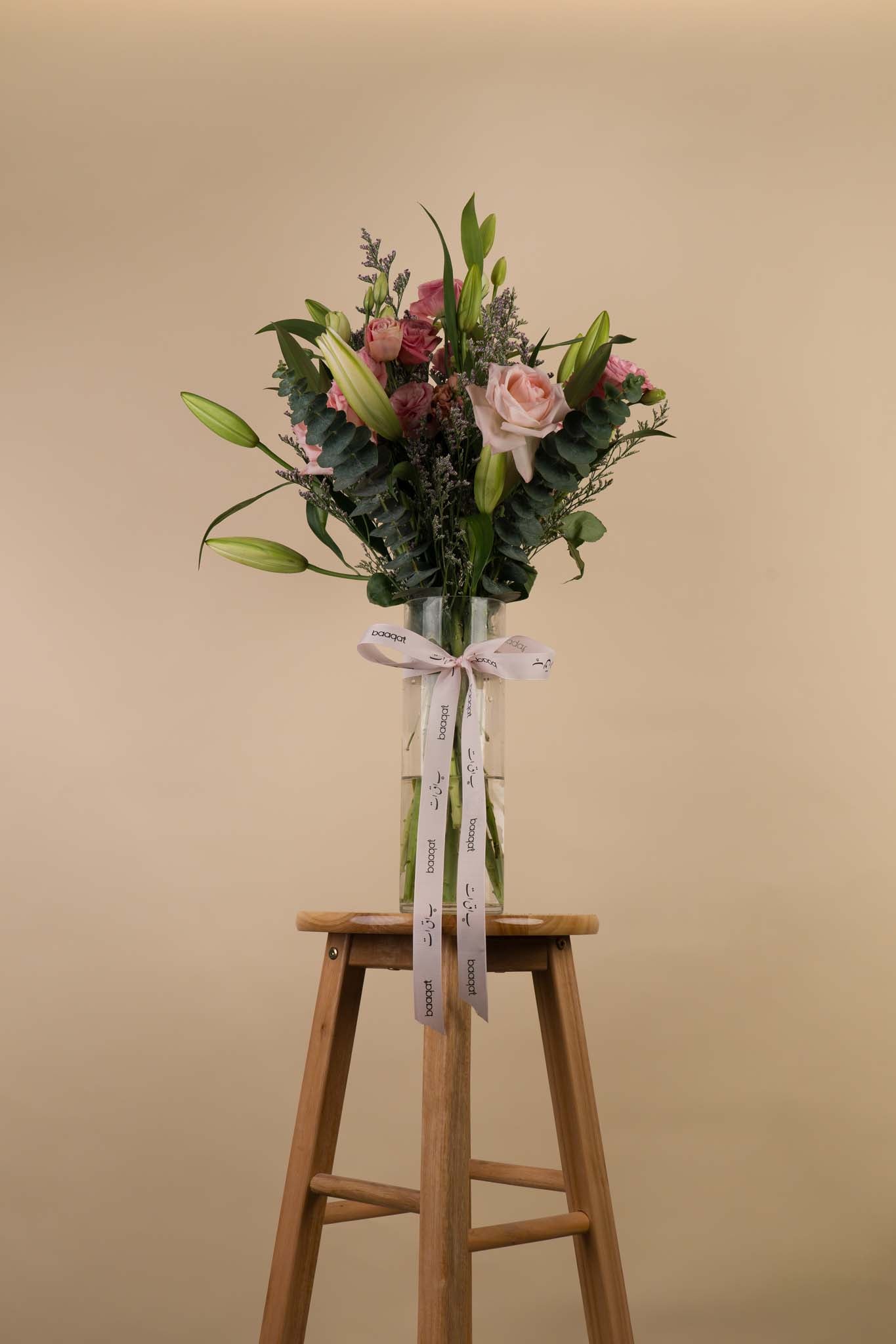 Elegant Pink Rose & Lily Vase Arrangement