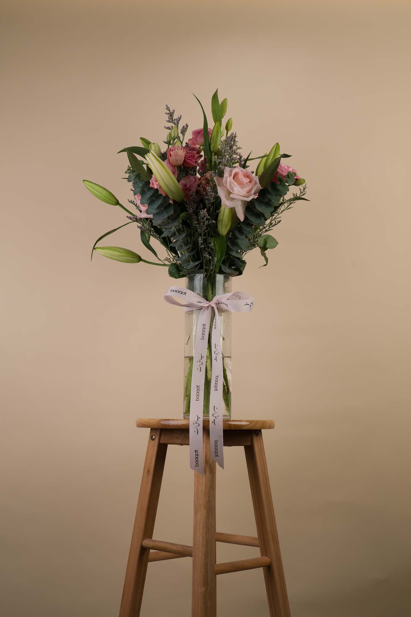 Elegant Pink Rose & Lily Vase Arrangement