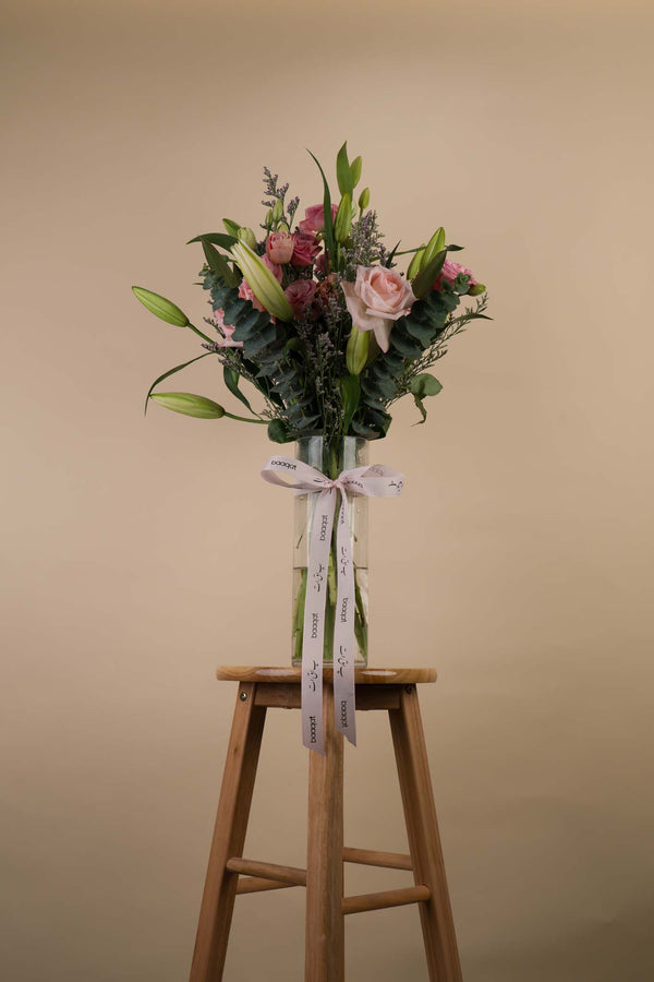 Elegant Pink Rose & Lily Vase Arrangement