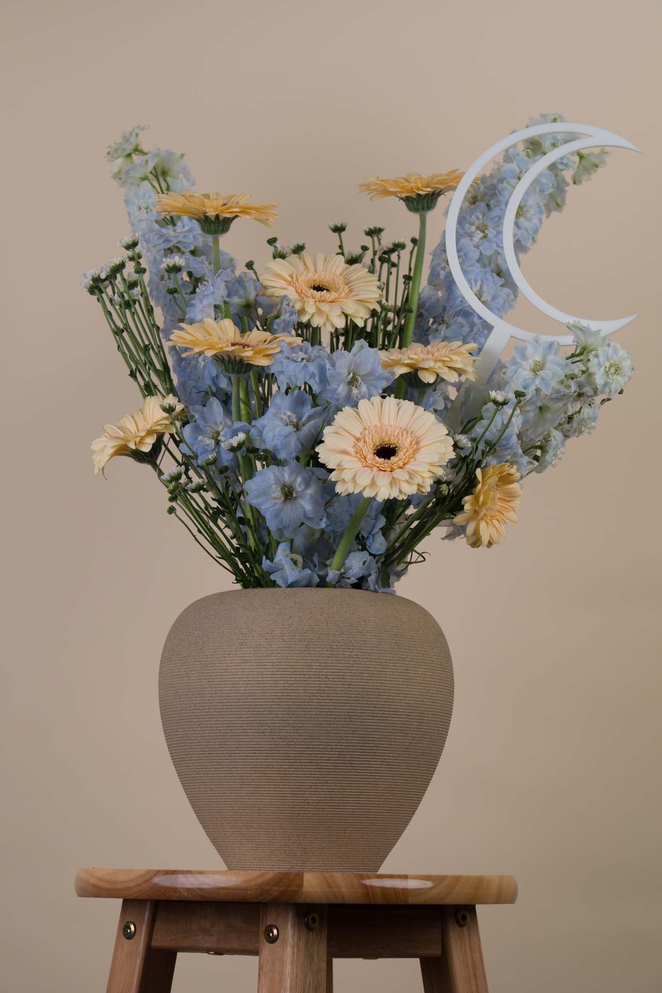 Celestial Pastel Flower Arrangement with Crescent Accent