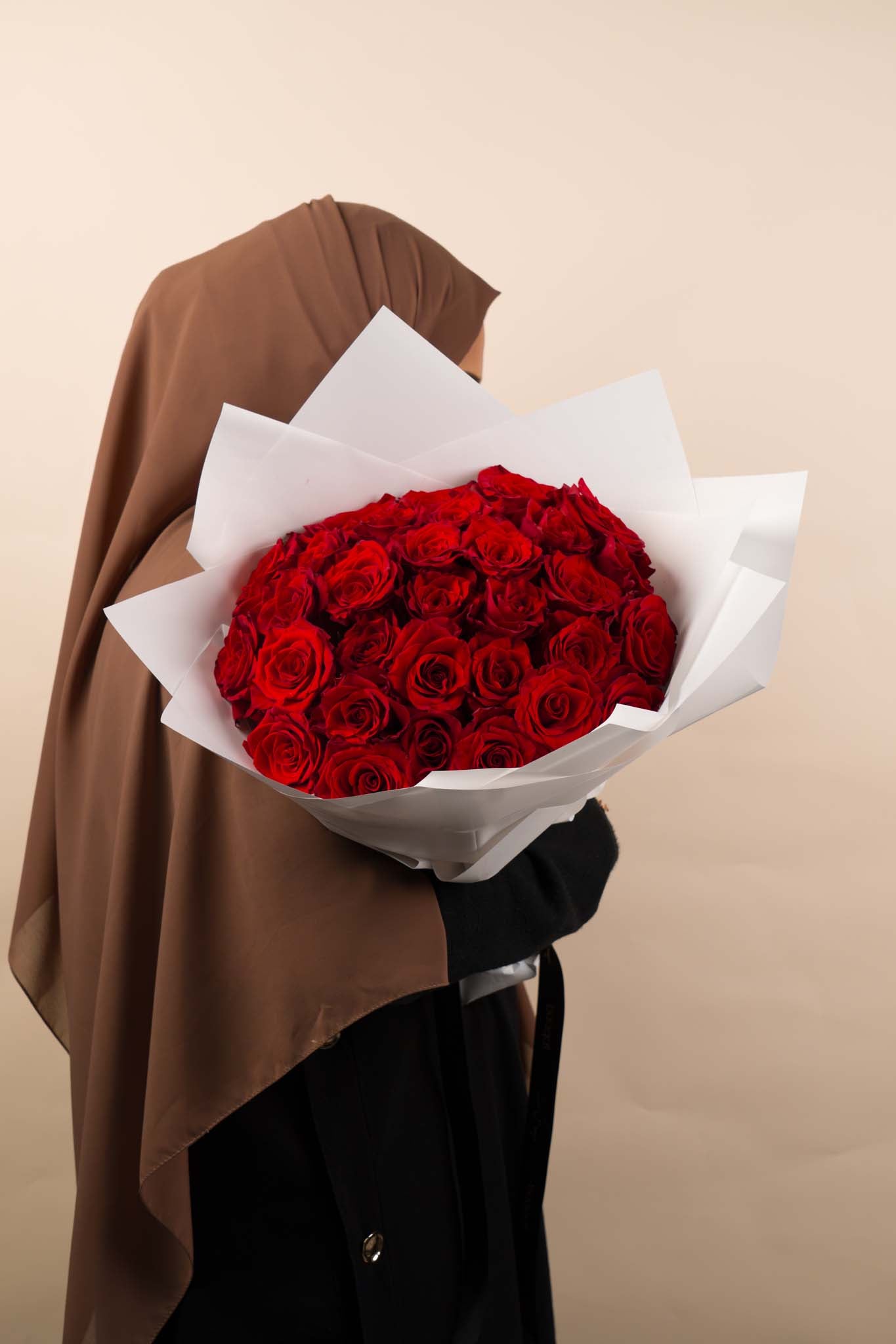 31 Red Roses White Wrap Bouquet