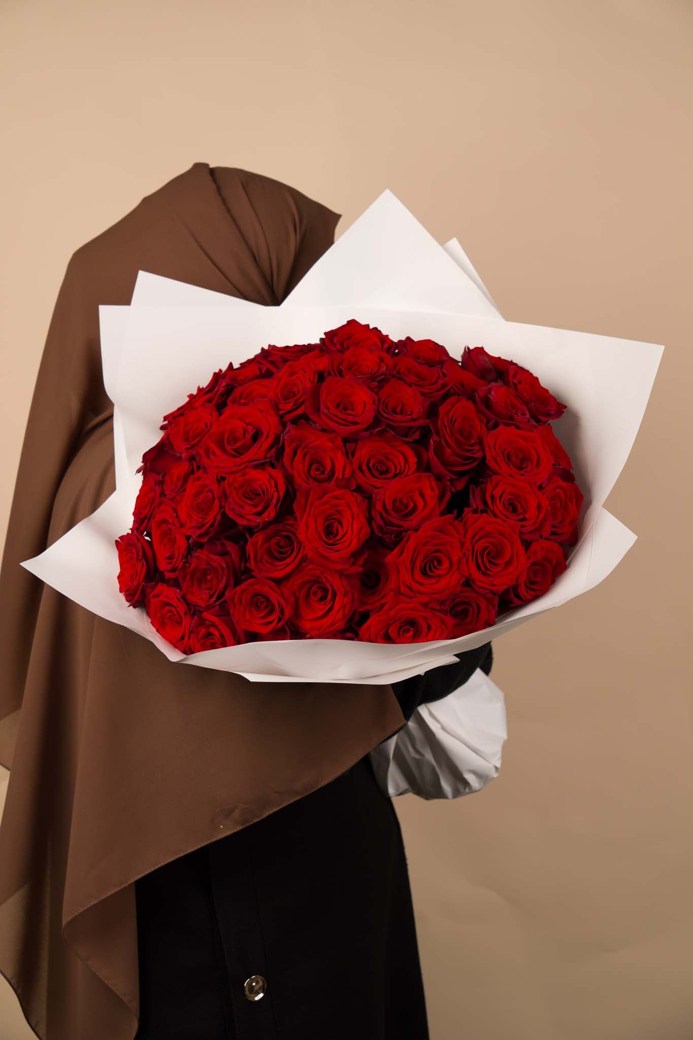 51 Red Roses White Wrap Bouquet
